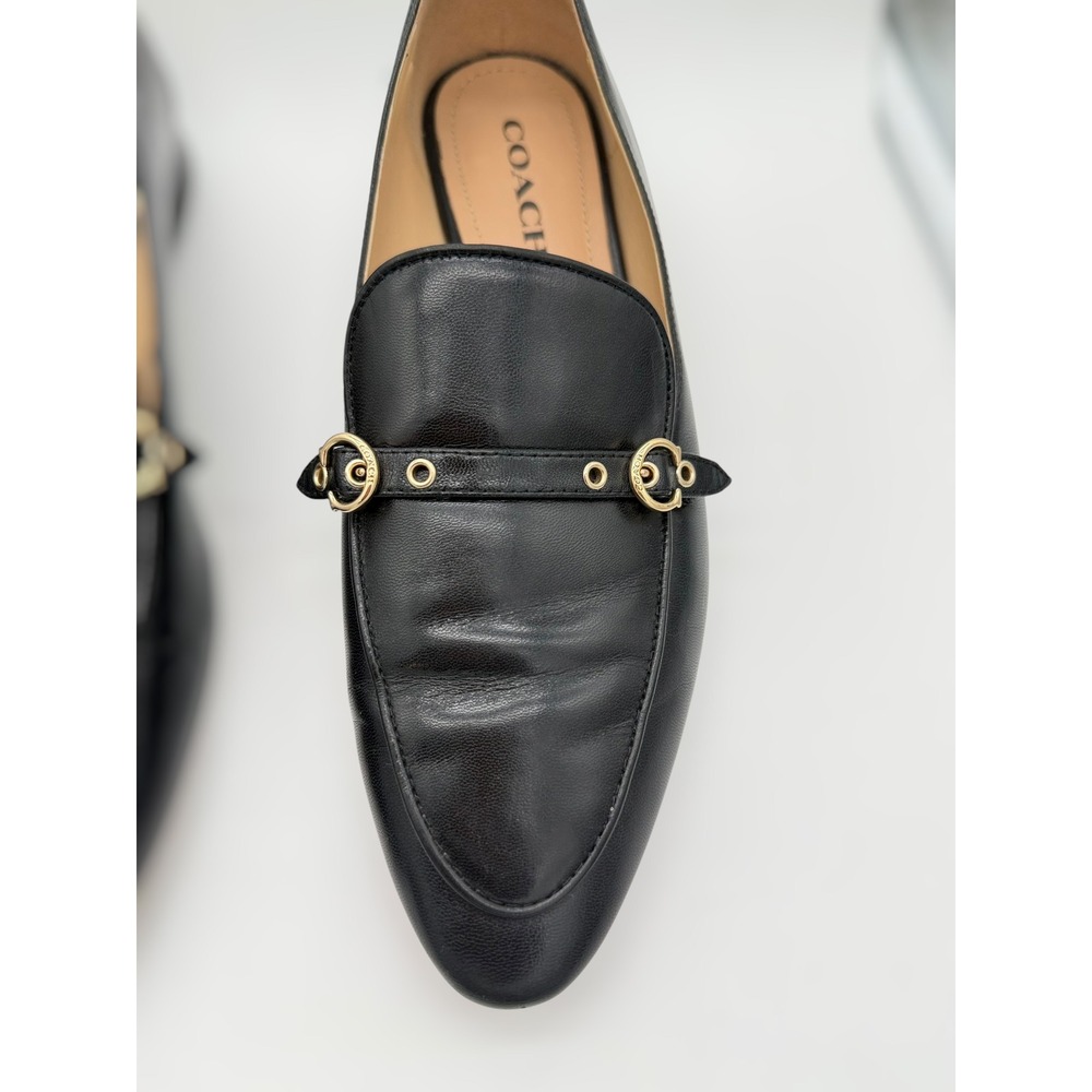 COACH Isabel Black Leather Loafers Gold Hardware Strap C Buckle Flats 8.5 - Picture 3 of 8